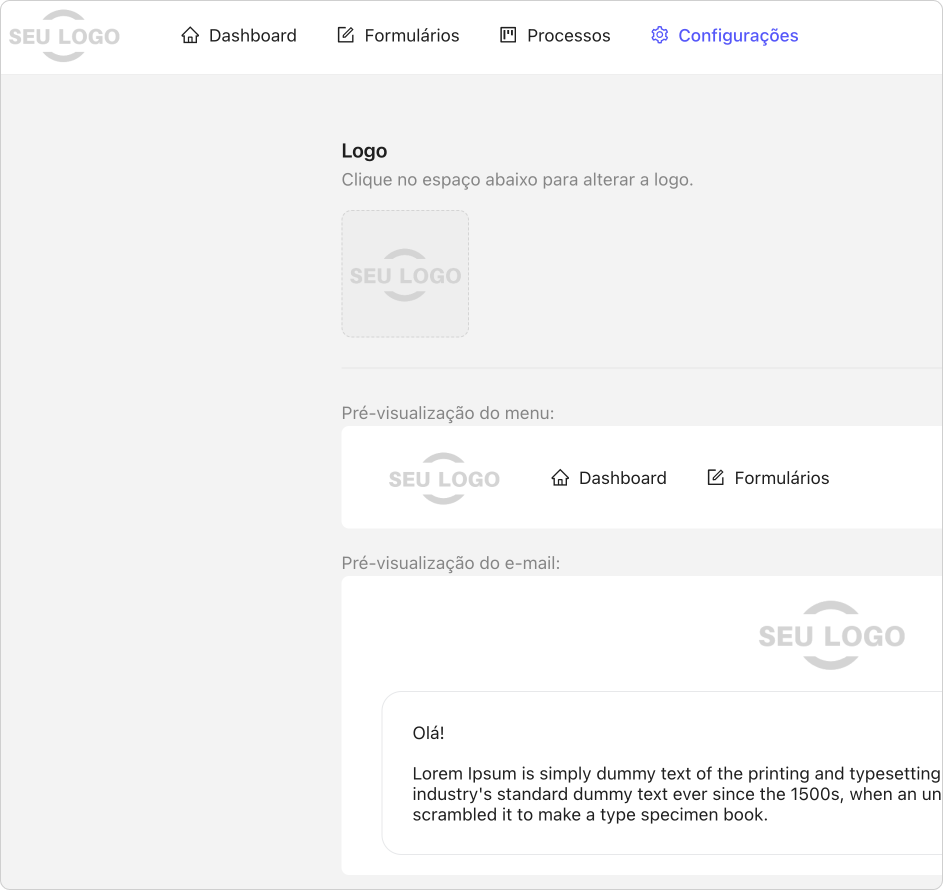 Telas com uma logo customizada