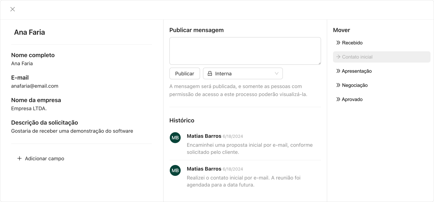 Solicitação de aprovação ao usuário